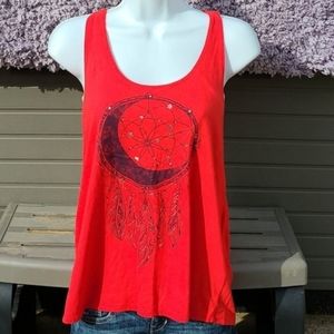 Dream Catcher Tank Top with  Braided Rope  Racerback in Red